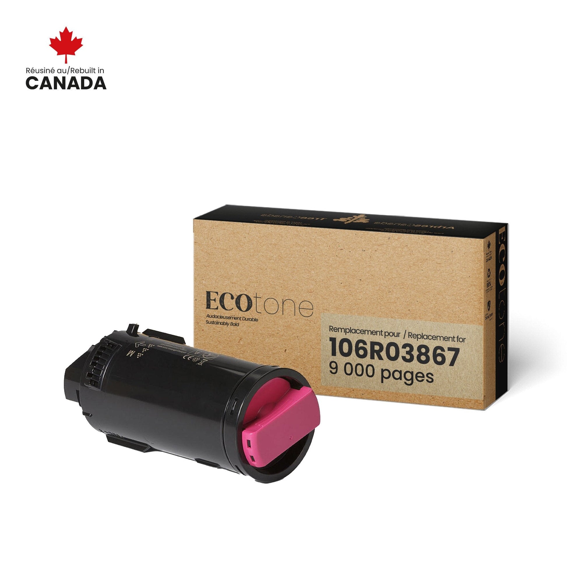 Xerox 106R03867 Remanufactured Toner Cartridge Magenta 9K - Ecotone, Made in Canada