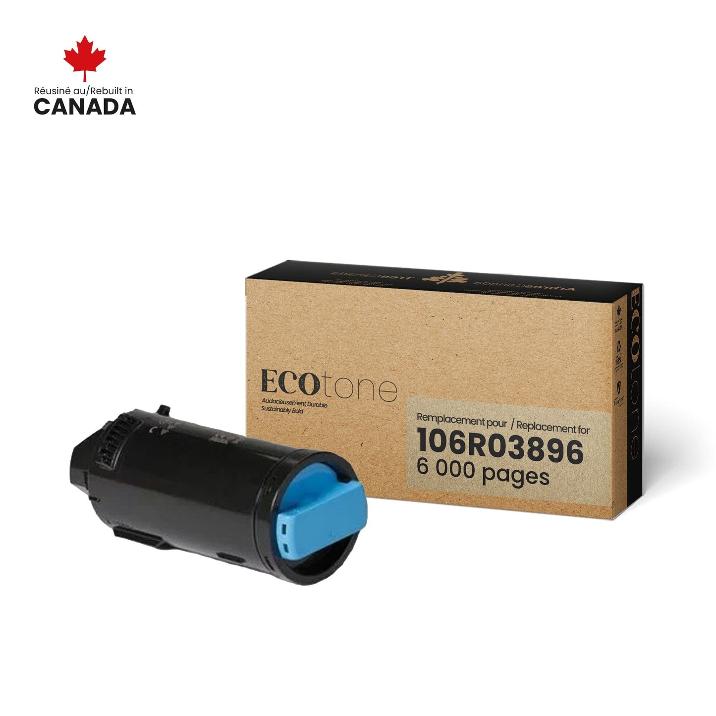 Xerox 106R03896 Remanufactured Toner Cartridge Cyan 6K - Ecotone, Made in Canada