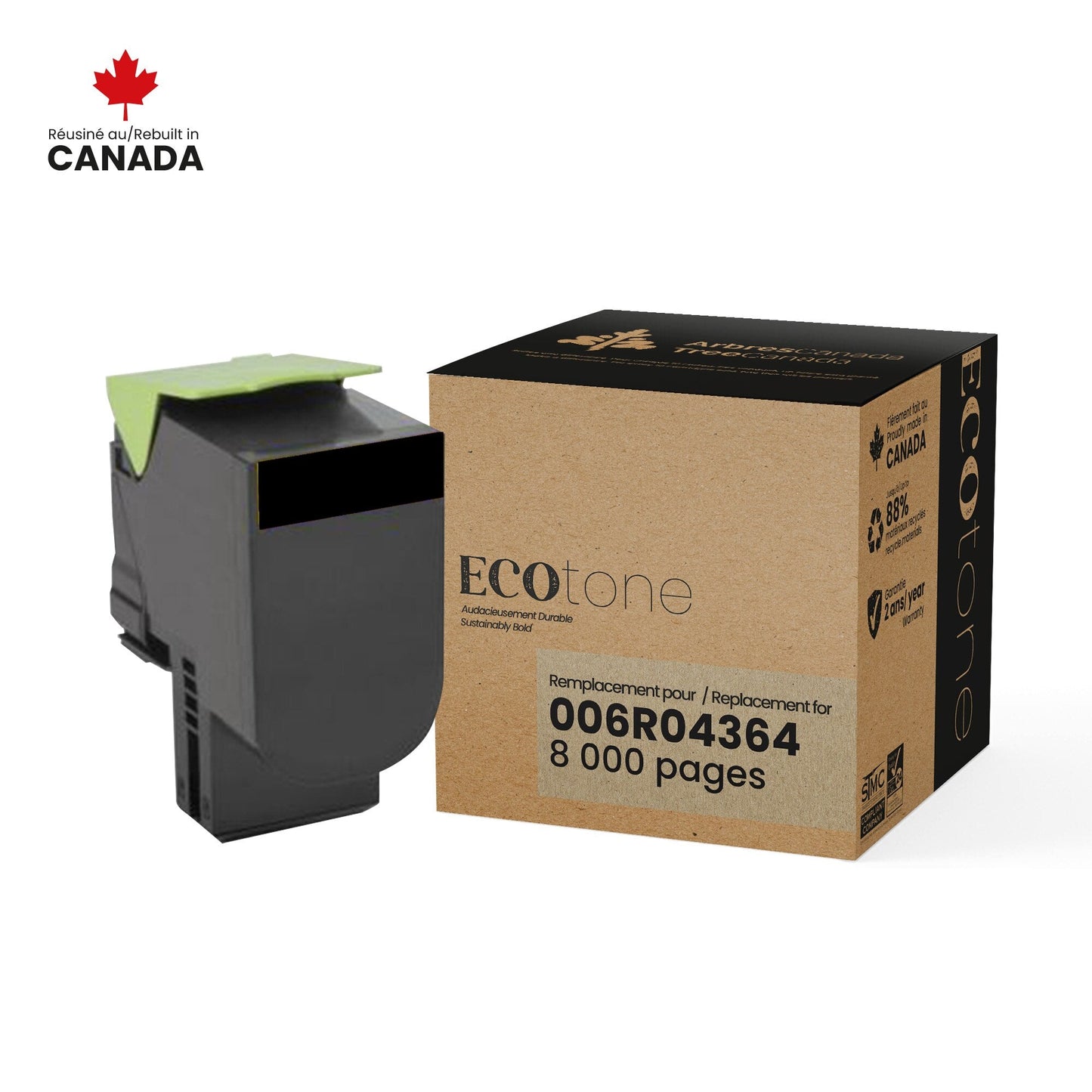 Xerox 006R04364 Remanufactured Toner Cartridge Black 8K - Ecotone, Made in Canada