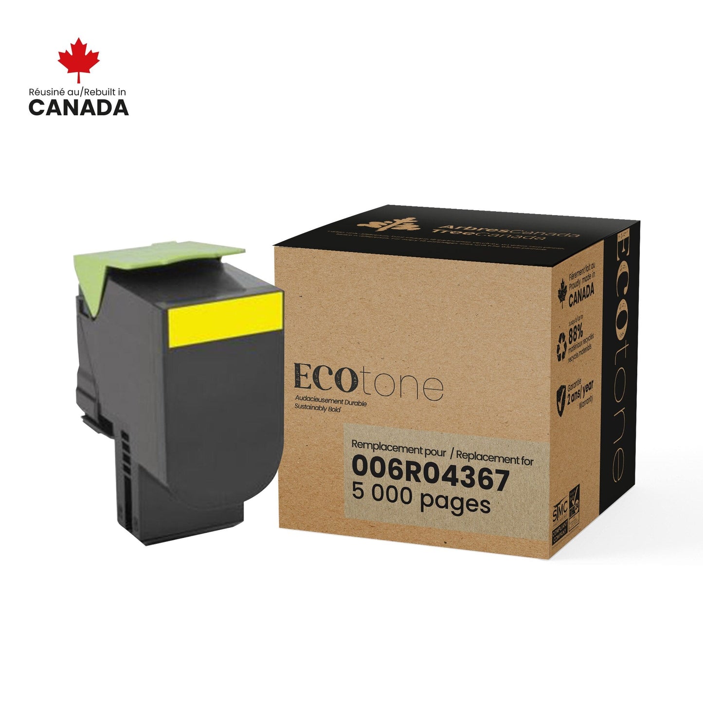 Xerox 006R04367 Remanufactured Toner Cartridge Yellow 5K - Ecotone, Made in Canada