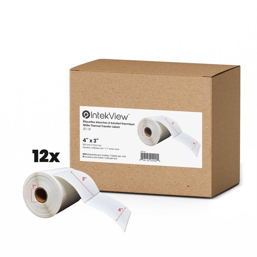 Ergonomic New Compatible 4x3 inch Thermal Transfer Labels 1 inch Core 500/rolls - 12/cs-Intekview