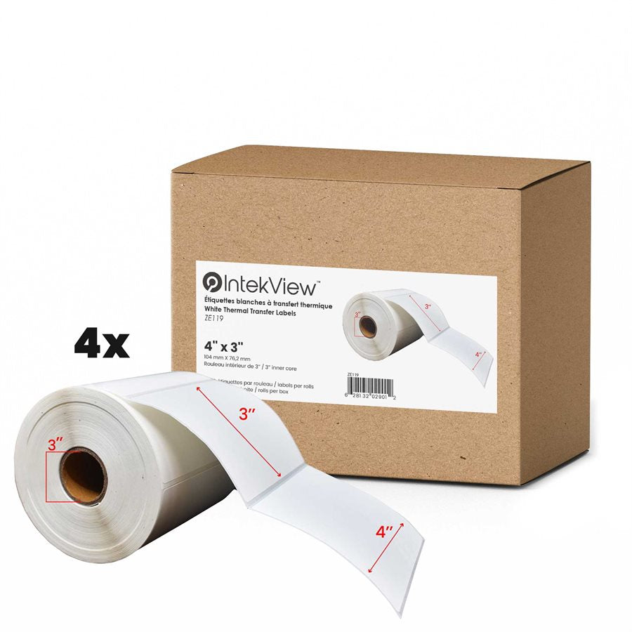 Ergonomic New Compatible 4x3 inch Thermal Transfer Labels 3 inch Core 1800/rolls - 4/cs-Intekview