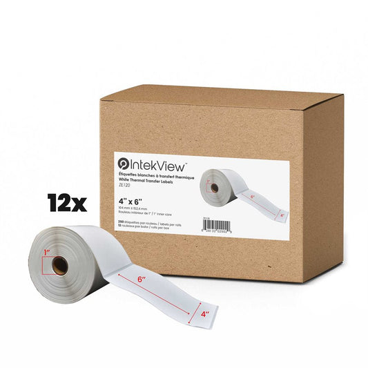 Ergonomic New Compatible 4x6 inch Thermal Transfer Labels 1 inch Core 250/rolls - 12/cs-Intekview