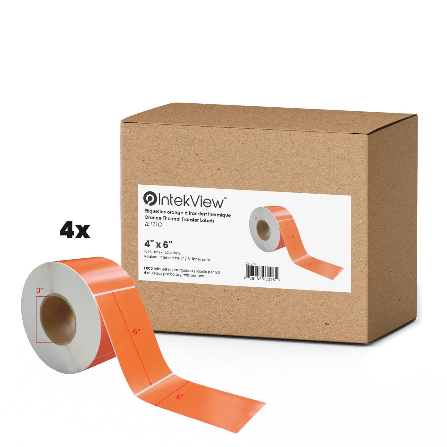 Ergonomic New Compatible 4x6 inch Thermal Transfer Orange Labels 3 inch Core 1000/roll 4/cs-Intekview