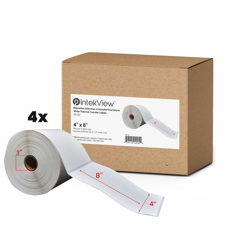 Ergonomic New Compatible 4x8 inch Thermal Transfer Labels 3 inch Core 750/rolls - 4/cs-Intekview