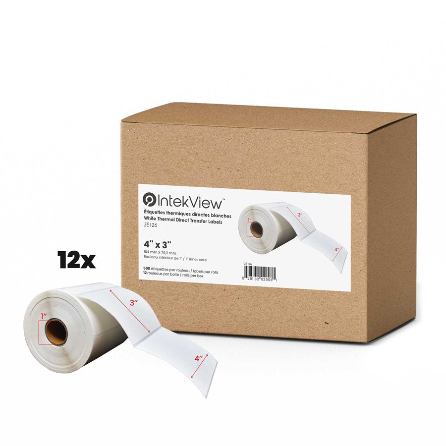 Ergonomic New Compatible 4x3 inch Thermal Transfer Labels 1 inch Core 500/rolls - 12/cs-Intekview