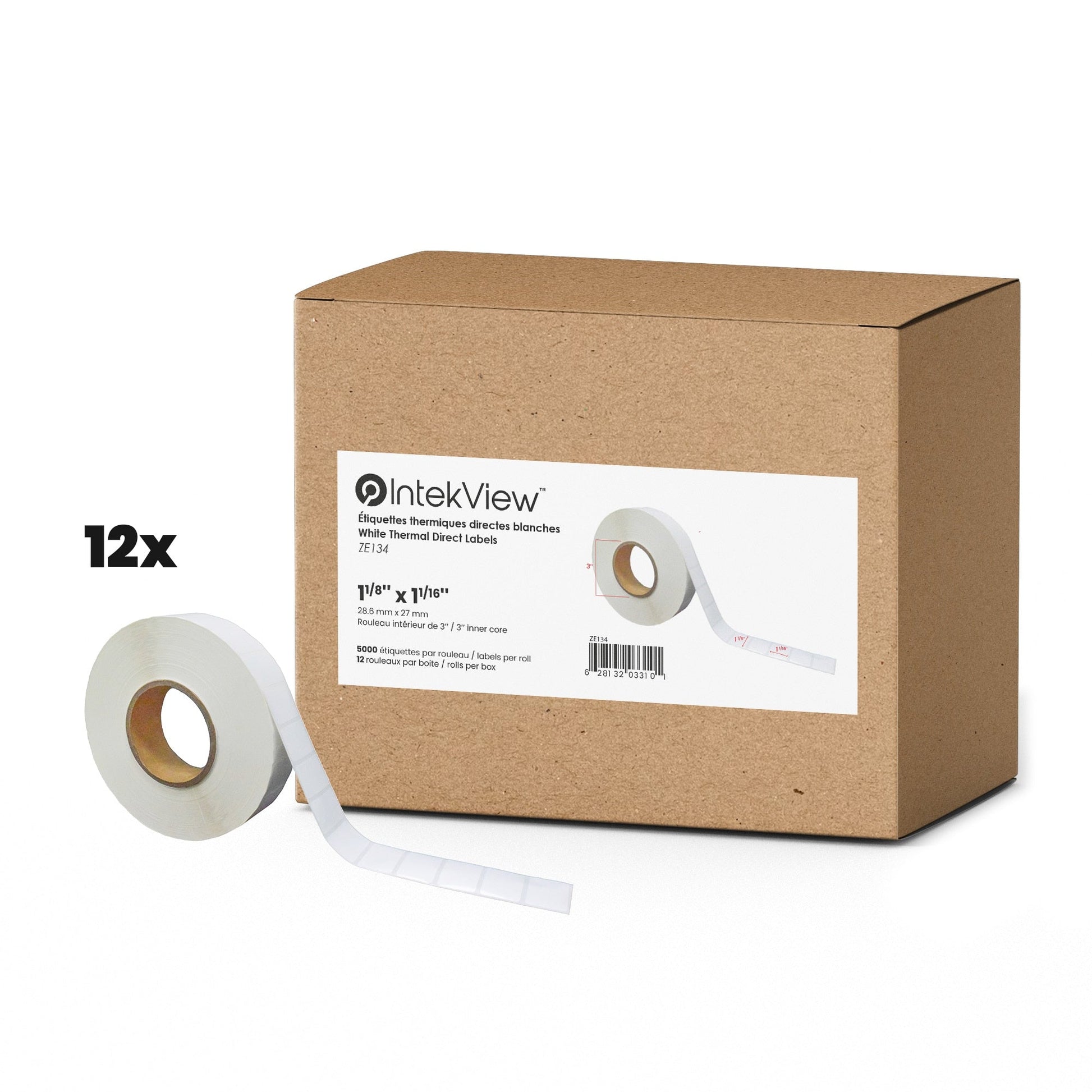 Ergonomic New Compatible 0.78x0.78 inch Thermal Transfer Labels 3 inch Core White 500/rolls 12/cs-Intekview